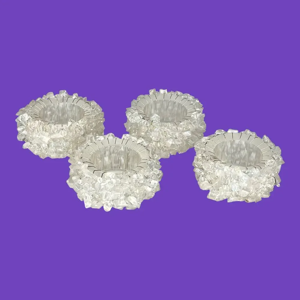 VTG White Iridescent NAPKIN HOLDER RINGS (4) Aurora Borealis Resin Stone Nuggets